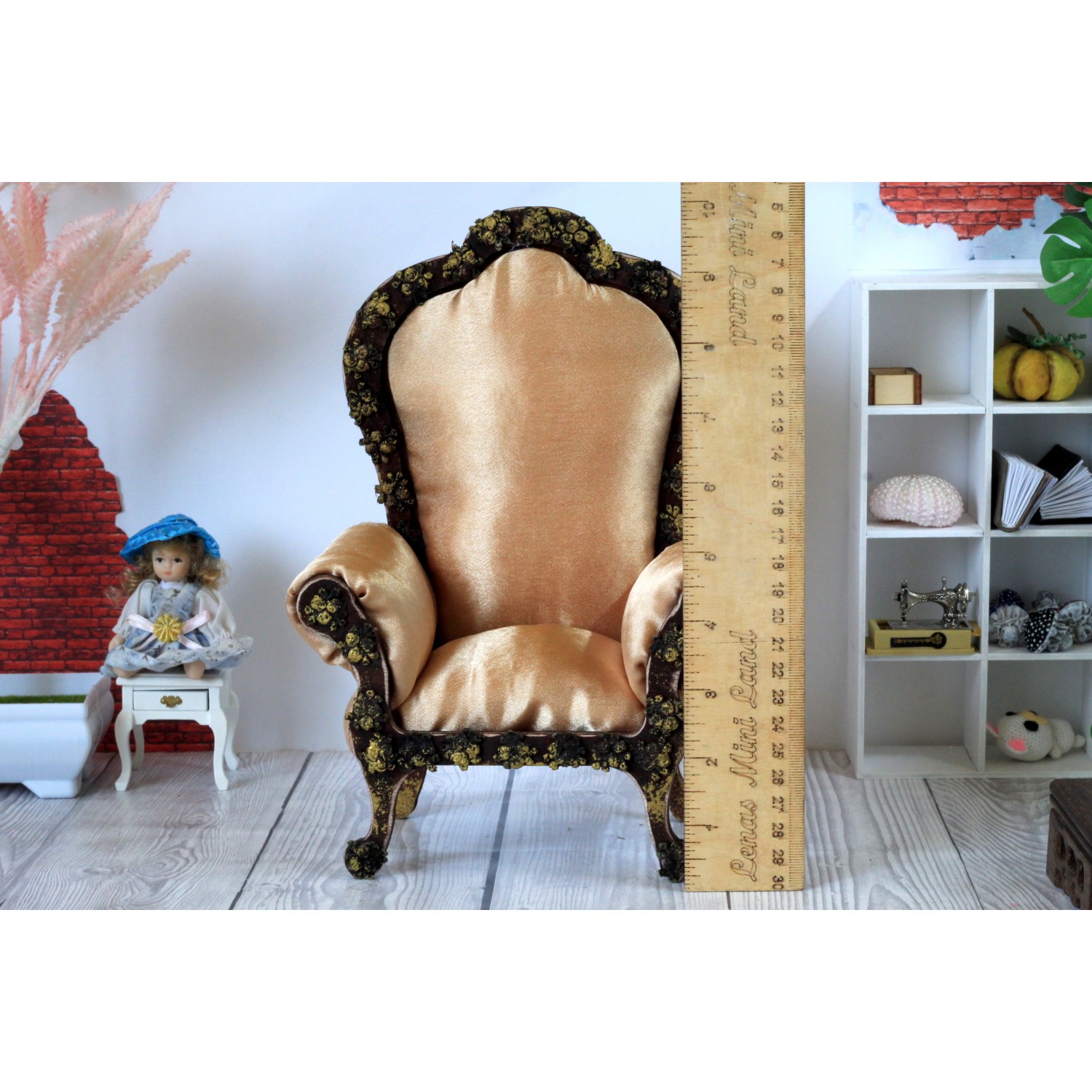 Miniature chair royal luxury 1:6 scale dollhouse furniture 3D golden