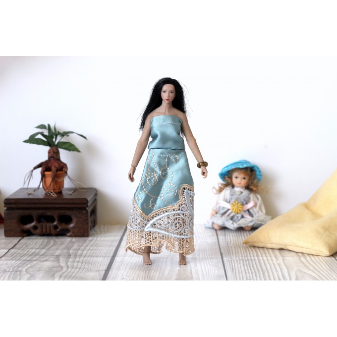 1:12 scale doll outfit, miniature top and skirt for Phicen TB League action