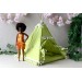 Teepee tent for dolls, green pom pom 1:6 scale 