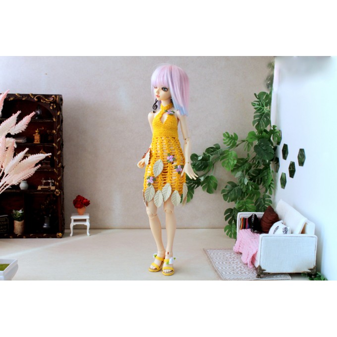Minifee Dryad dress yellow, forest fairy 1:4 scale BJD 