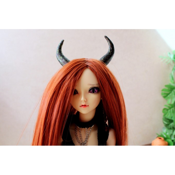 Minifee doll wig with deer horns 10’’ fairy red curl 1:4 scale