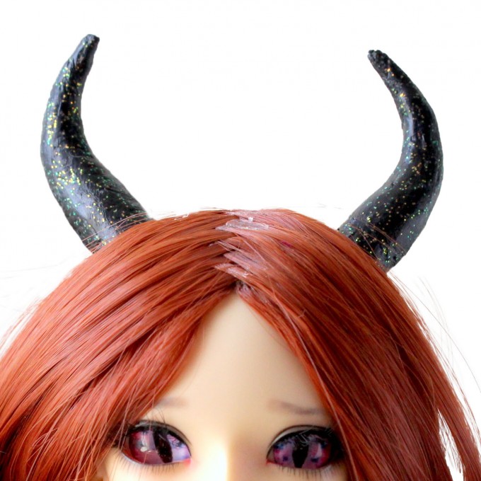 Minifee doll wig with deer horns 10’’ fairy red curl 1:4 scale