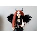 Minifee doll wig with deer horns 10’’ fairy red curl 1:4 scale