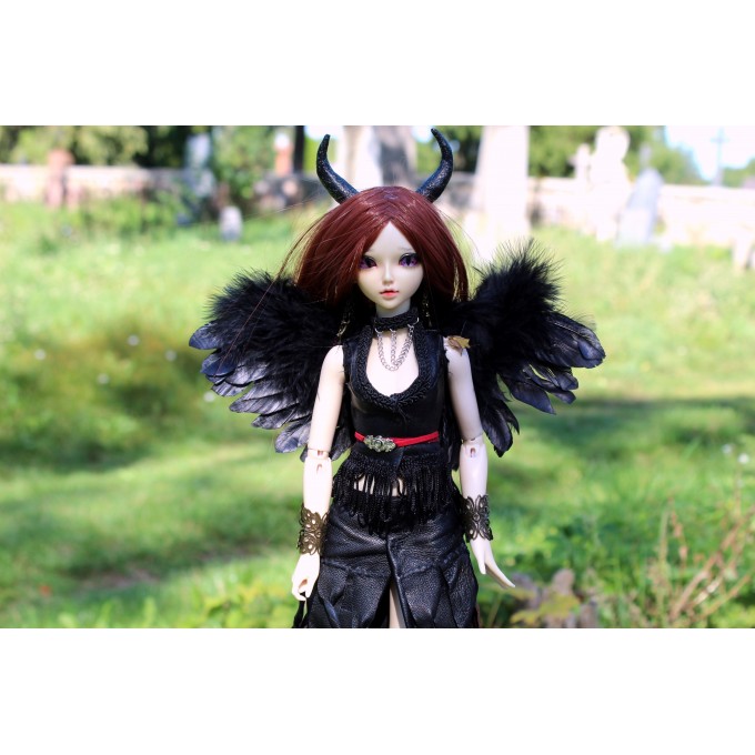 Minifee doll devil outfit set, leather skirt and top wings 