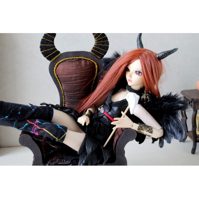 Minifee doll devil outfit set, leather skirt and top wings 