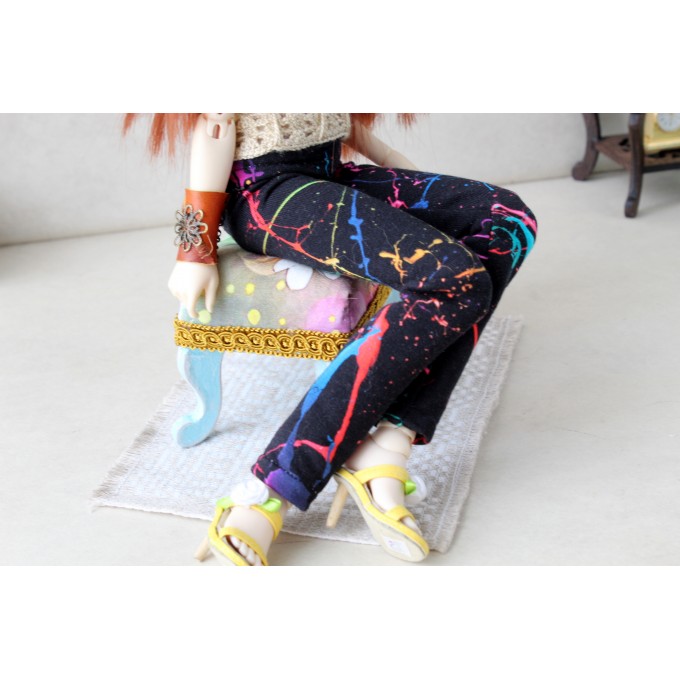 Minifee neon pants slim, splatter paint graffiti print l