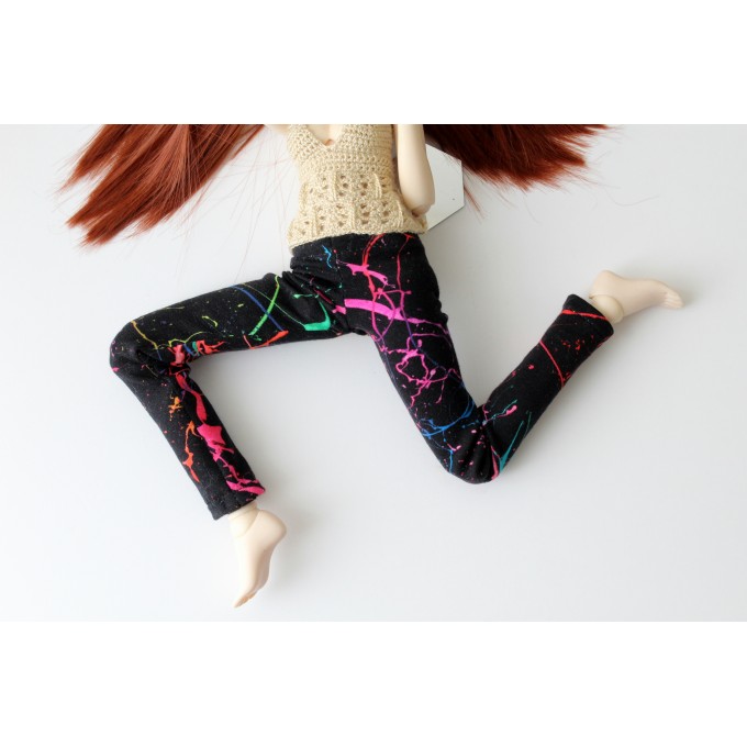 Minifee neon pants slim, splatter paint graffiti print l