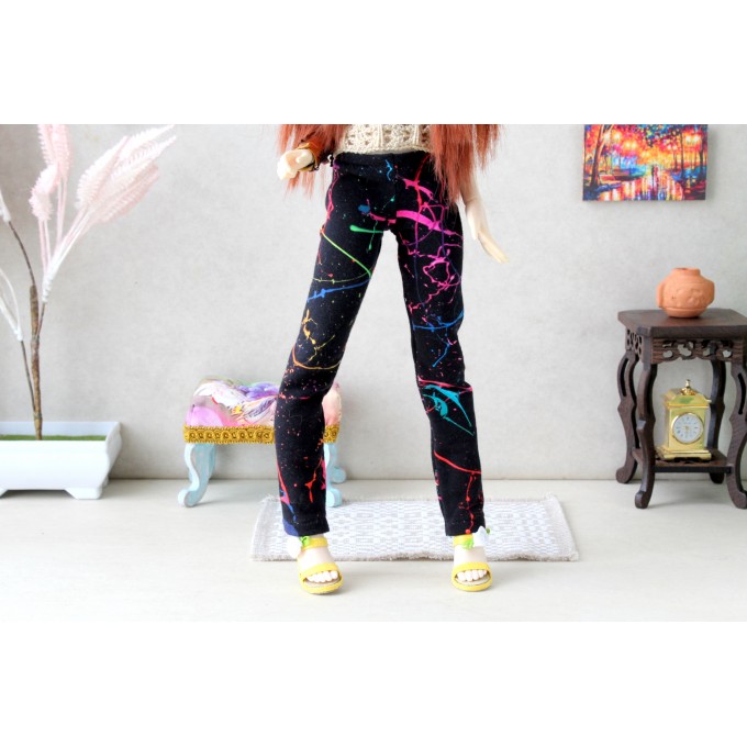 Minifee neon pants slim, splatter paint graffiti print l