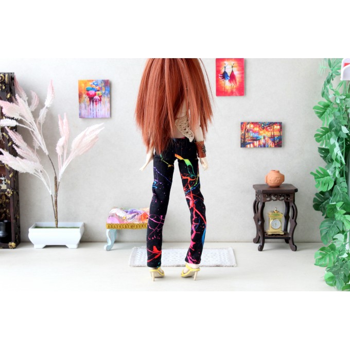 Minifee neon pants slim, splatter paint graffiti print l