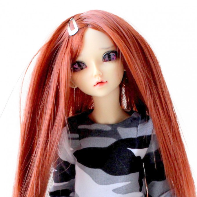 Minifee doll wig 7" long straight red brown, mahogany ruby 