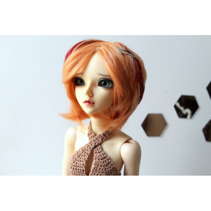 Short peach wig for Minifee BJD doll, 1:4 scale stylish hair