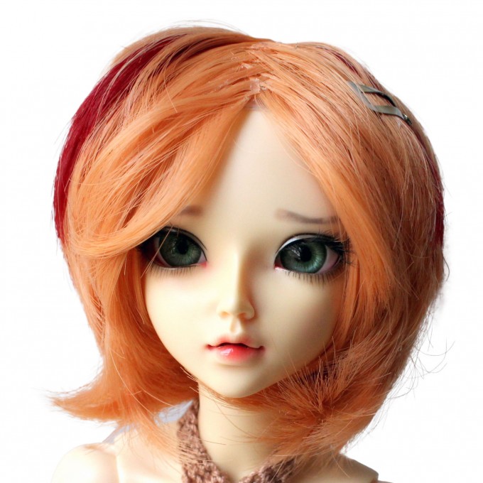 Short peach wig for Minifee BJD doll, 1:4 scale stylish hair