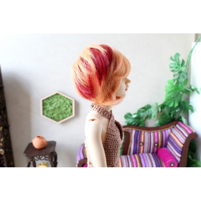 Short peach wig for Minifee BJD doll, 1:4 scale stylish hair