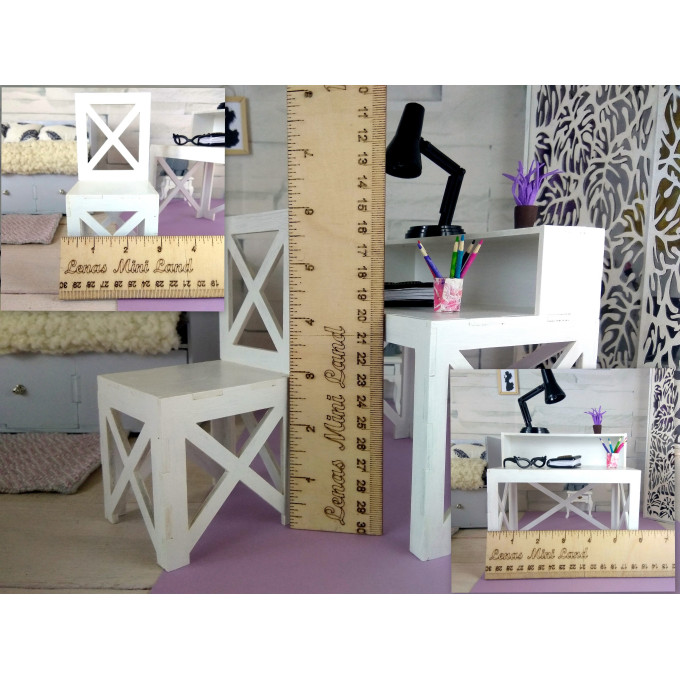 Miniature desk with chair digital download, 1:6 scale