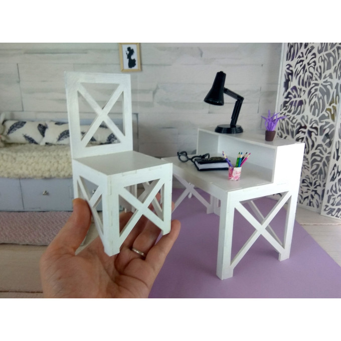Miniature desk with chair digital download, 1:6 scale