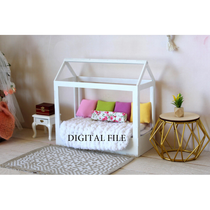 Miniature frame bed digital file, 1:12 scale doll