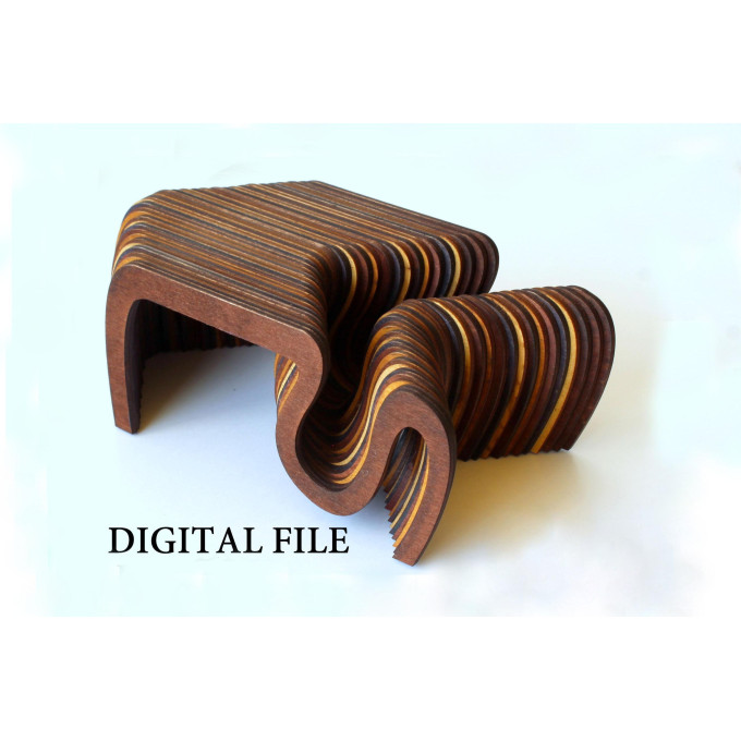 Miniature modern curled table download laser cut digital file