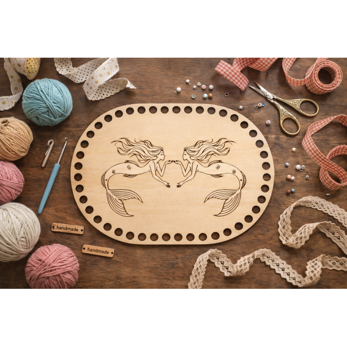 Basket base with mermaid women engraving digital file 