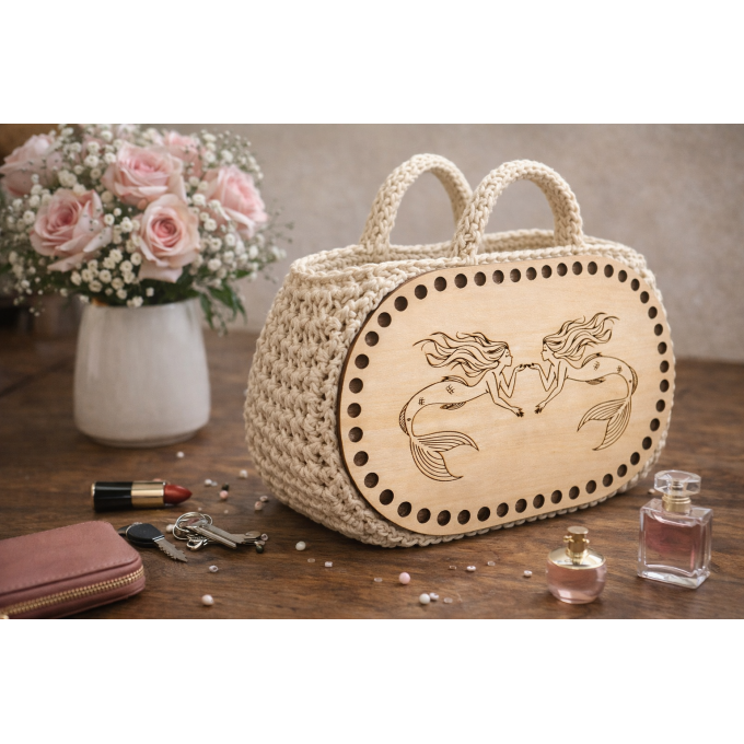 Basket base with mermaid women engraving digital file 