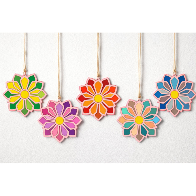Rangoli flower mandala plywood base laser cut file