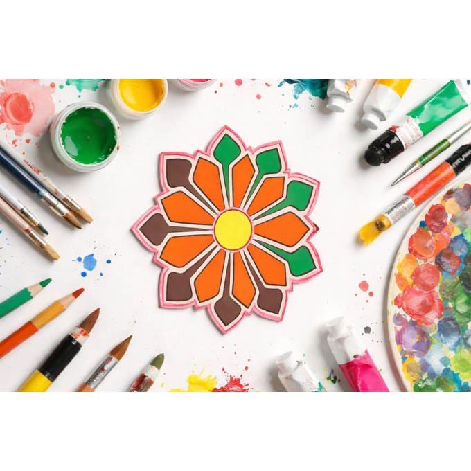 Rangoli flower mandala plywood base laser cut file