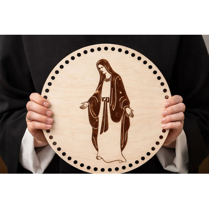 Basket base round with virgin Mary engraving laser