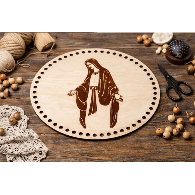 Basket base round with virgin Mary engraving laser