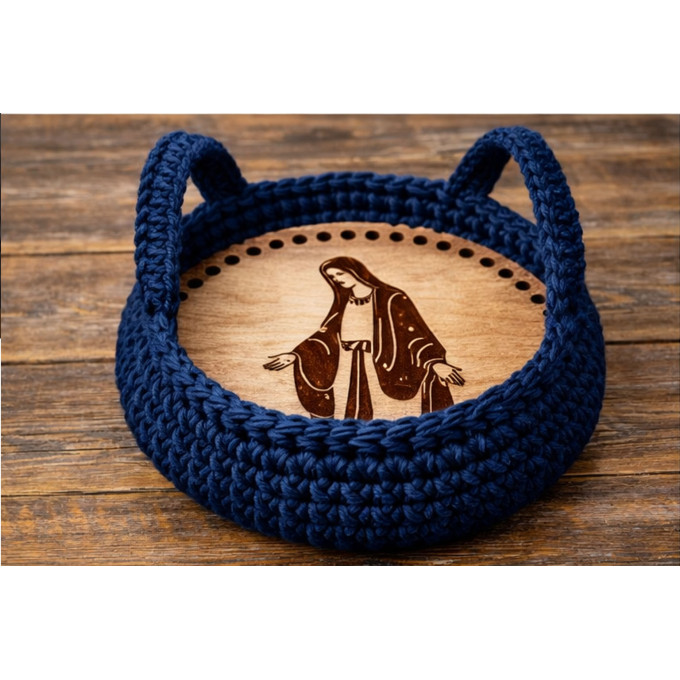 Basket base round with virgin Mary engraving laser