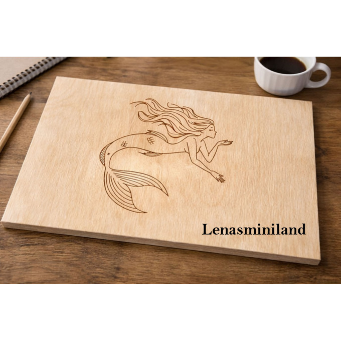 Laser engraving mermaid digital file. Line art verctor