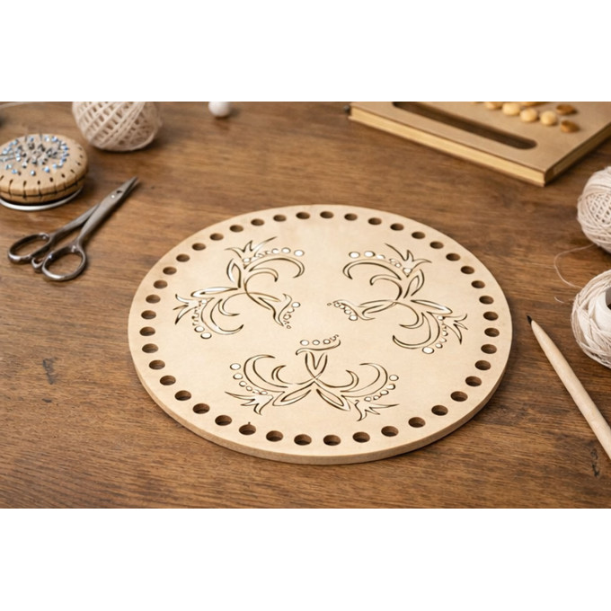 Laser cut basket cover with flowers 8 inch round