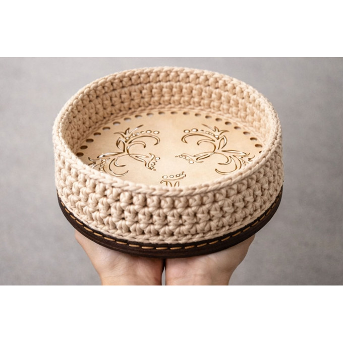 Laser cut basket cover with flowers 8 inch round
