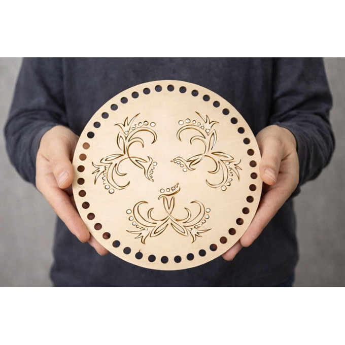 Laser cut basket cover with flowers 8 inch round