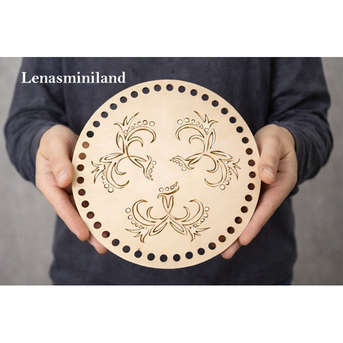 Laser cut basket cover with flowers 8 inch round