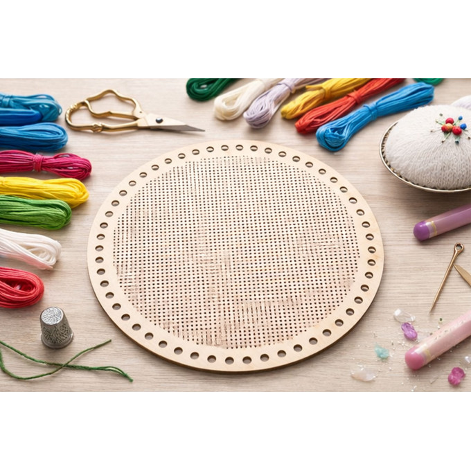 Embroidery basket base 14 inch round laser cut digital 