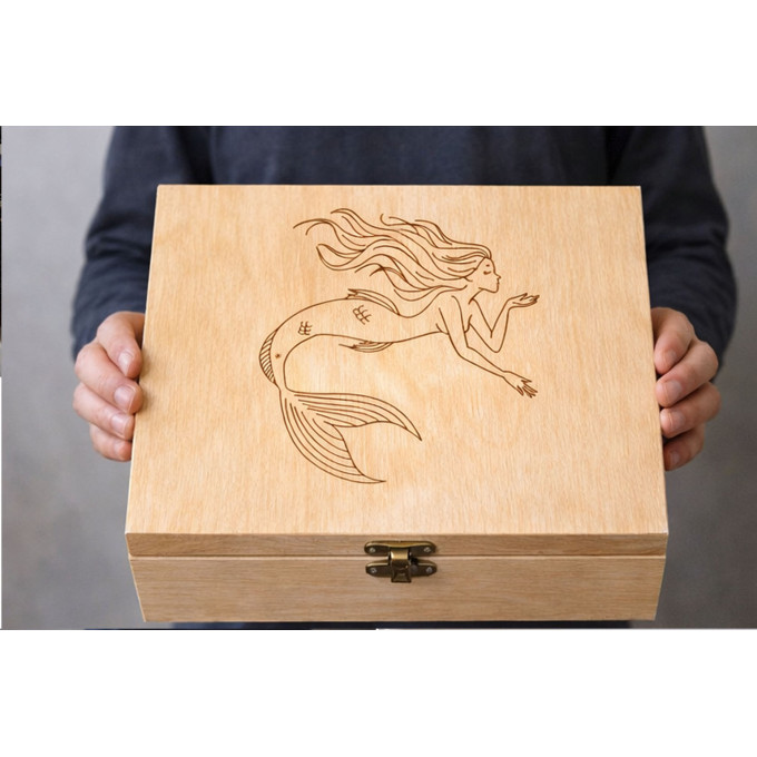 Laser engraving mermaid digital file. Line art verctor