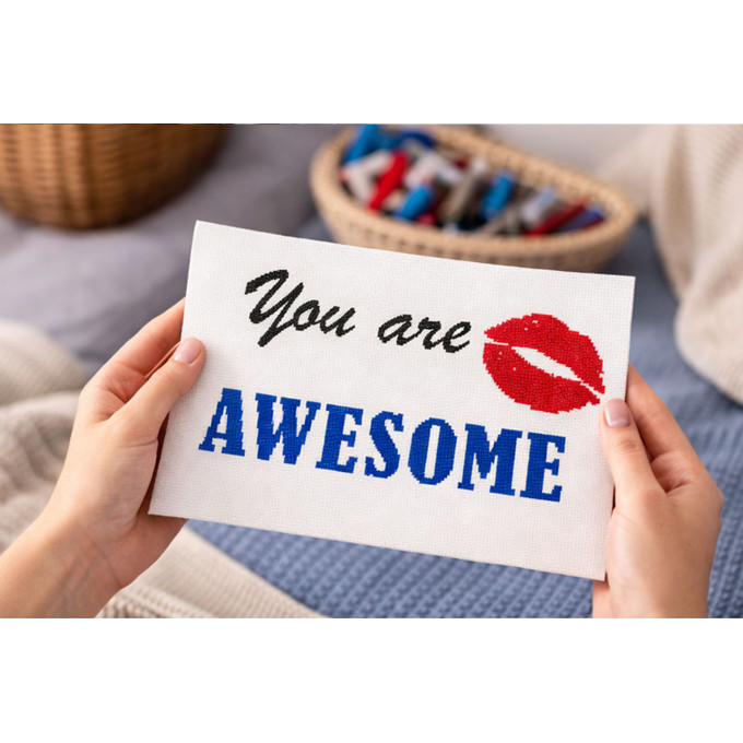 Cross stitch you are awesome words embroidery