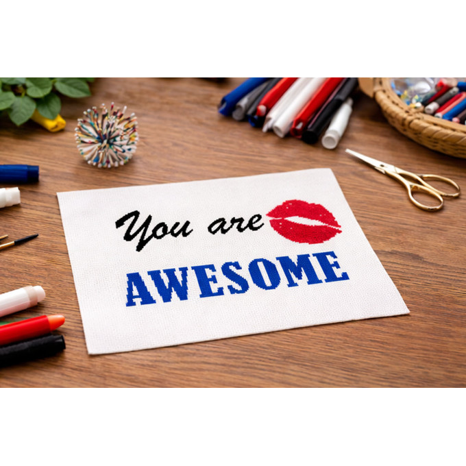 Cross stitch you are awesome words embroidery