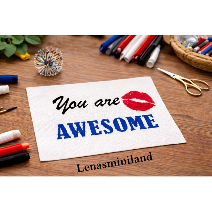 Cross stitch you are awesome words embroidery