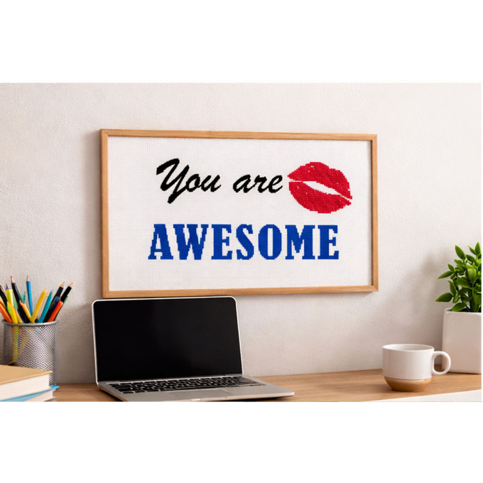 Cross stitch you are awesome words embroidery