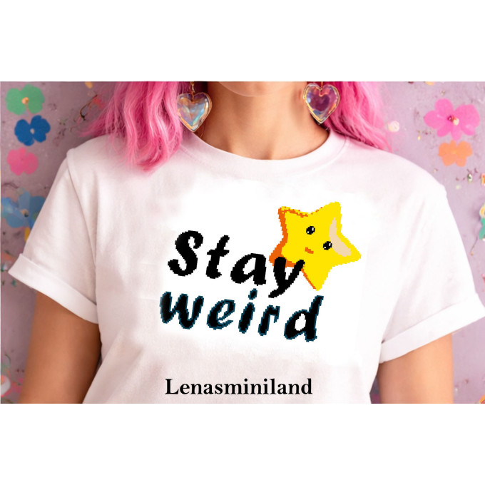 Cross stitch stay weird star pattern embroidery funny 