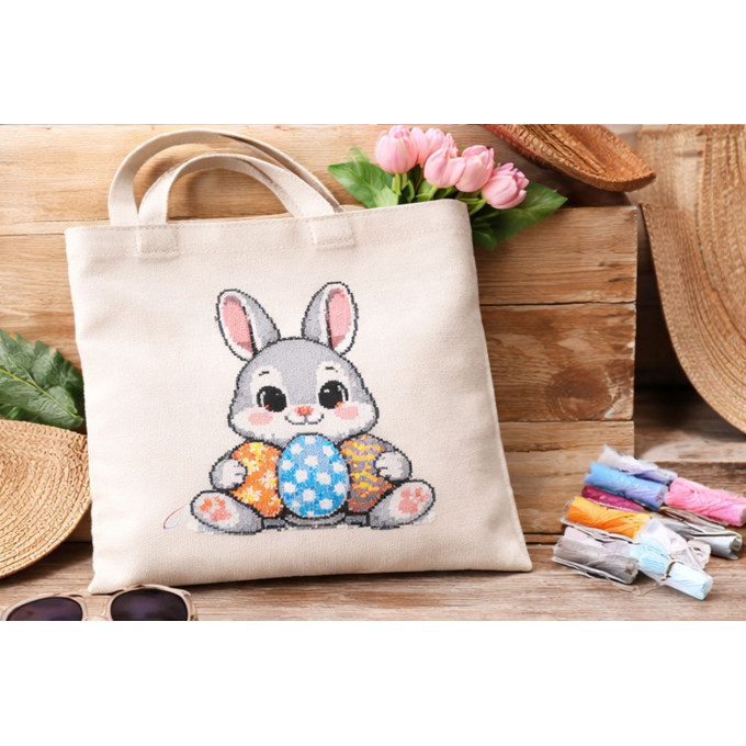 Cross stitch pattern Easter bunny with eggs embroidery
