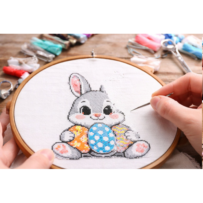 Cross stitch pattern Easter bunny with eggs embroidery