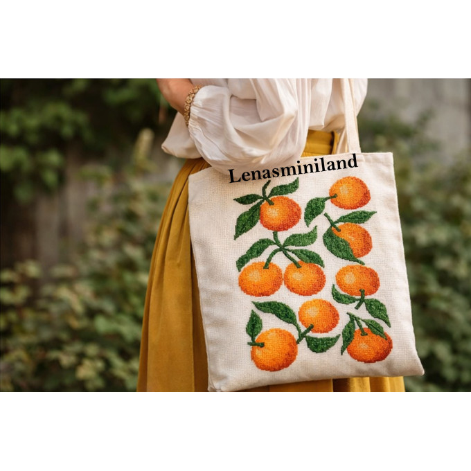 Cross stitch oranges retro eclectic pattern digital file 