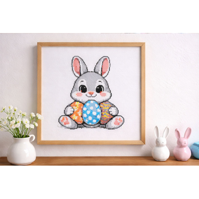 Cross stitch pattern Easter bunny with eggs embroidery