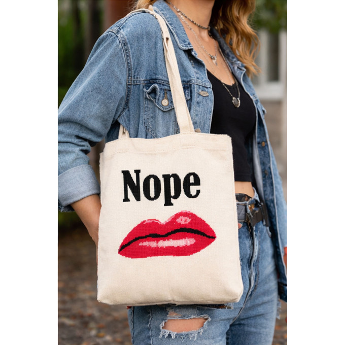 Cross stitch nope lips pattern, disgusting modern 