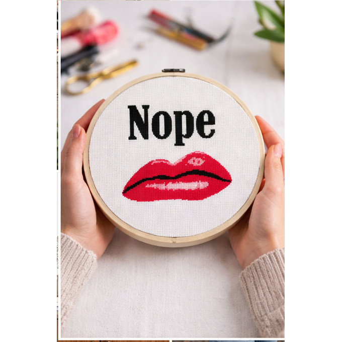 Cross stitch nope lips pattern, disgusting modern 