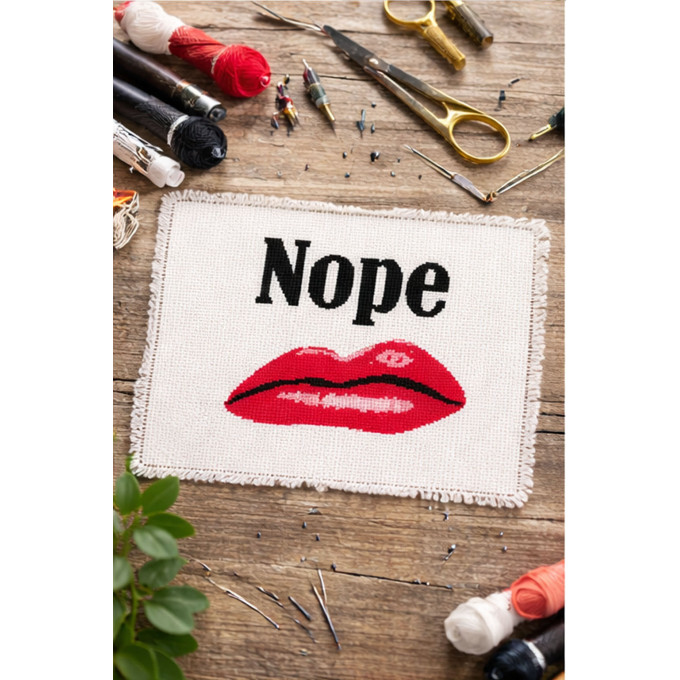 Cross stitch nope lips pattern, disgusting modern 