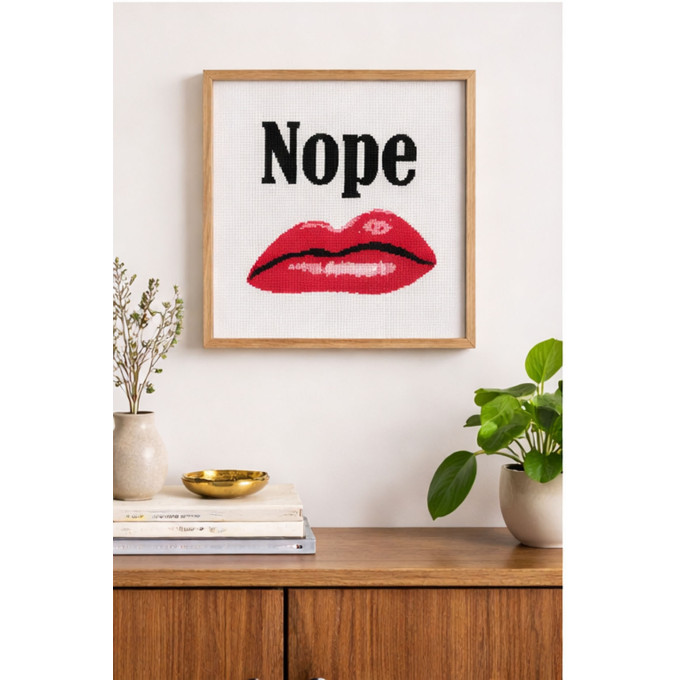 Cross stitch nope lips pattern, disgusting modern 