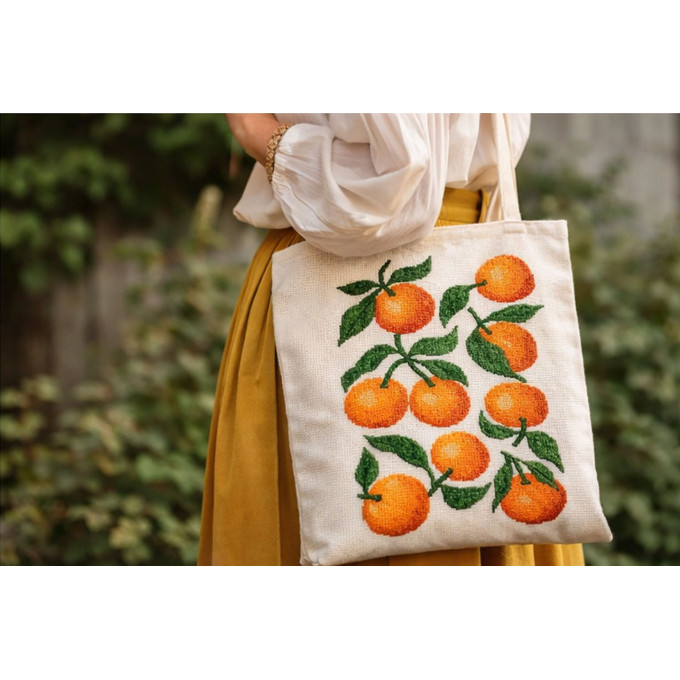 Cross stitch oranges retro eclectic pattern digital file 