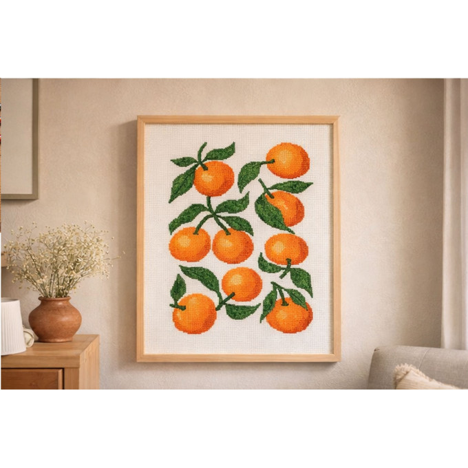Cross stitch oranges retro eclectic pattern digital file 